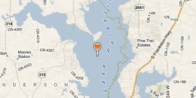 Map showing Lake Palestine's proximity to Tyler and Frankston