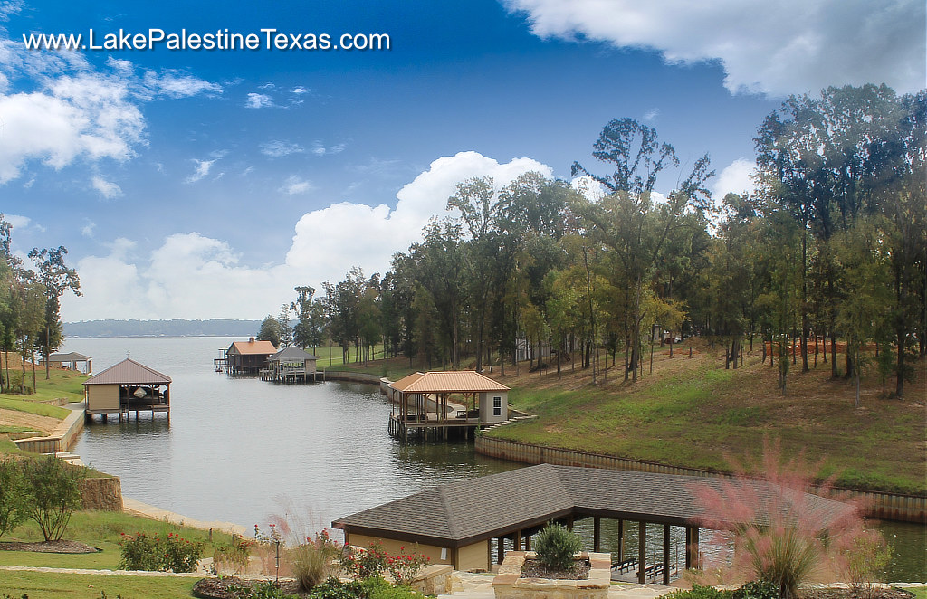 Boat docks at houses located in the Brown's Landing development at Lake Palestine in East Texas